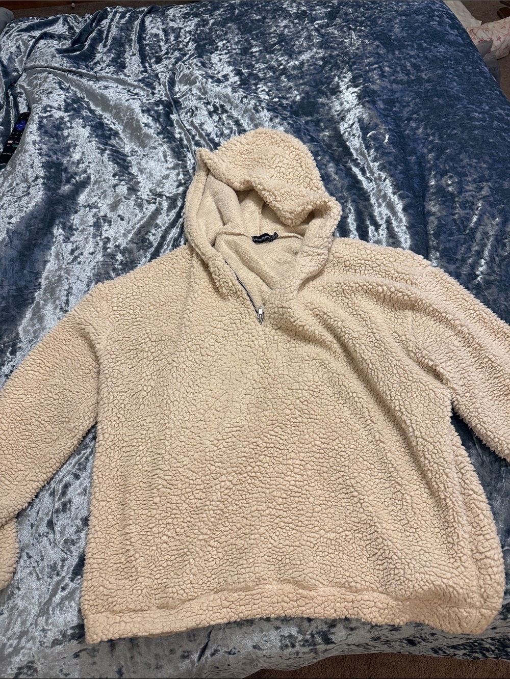 PrettyLittleThing Cream Faux-Sherpa Hoodie Sweater